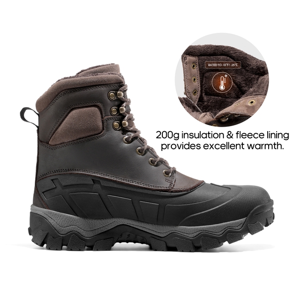 Men's Insulated Water-Resistant Snow  Boots - DARK BROWN - 4